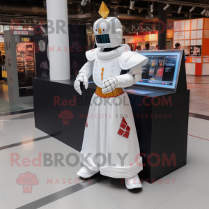 White Medieval Knight mascot costume character dressed with a Maxi Skirt and Anklets