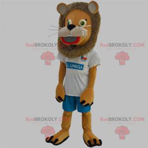 Brun lejonmaskot med en hårig man - Redbrokoly.com