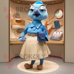 Tan Blue Jay mascot costume character dressed with a Skirt and Handbags