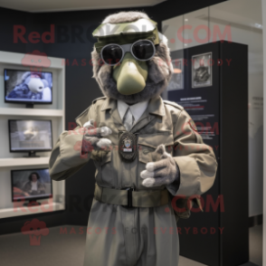 Gray Special Air Service mascot costume character dressed with a Coat and Pocket squares