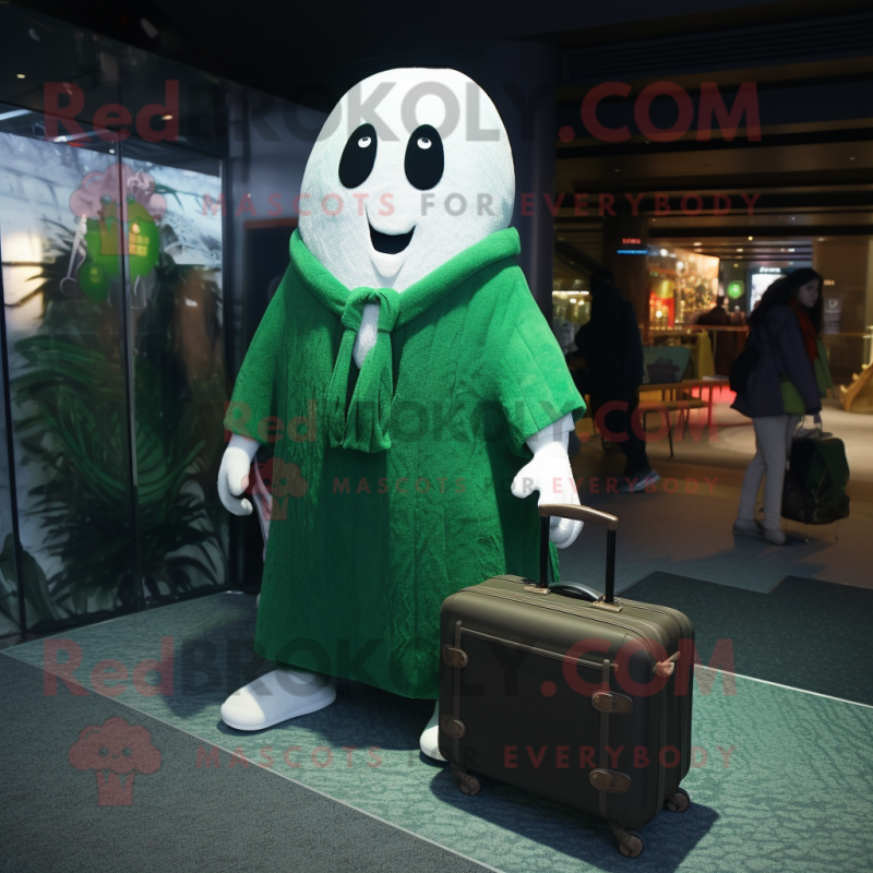 Forest Green Ghost mascot costume character dressed with a Cardigan and Briefcases Forest Green Ghost mascot costume character dressed with a Cardigan and Briefcases