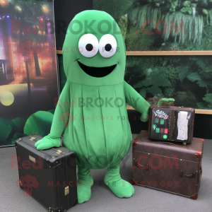 Forest Green Ghost mascot costume character dressed with a Cardigan and Briefcases