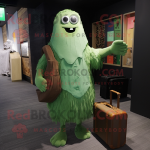 Forest Green Ghost mascot costume character dressed with a Cardigan and Briefcases
