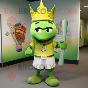 Lime Green King mascot costume character dressed with a Baseball Tee and Ties