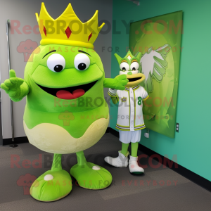 Lime Green King mascot costume character dressed with a Baseball Tee and Ties