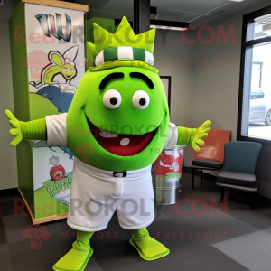 Lime Green King mascot costume character dressed with a Baseball Tee and Ties