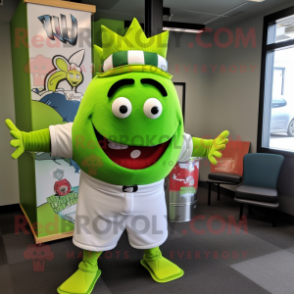 Lime Green King mascot costume character dressed with a Baseball Tee and Ties