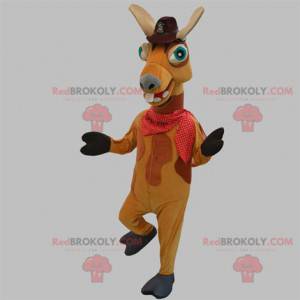 Hnědý maskot velbloudí lamy s kloboukem - Redbrokoly.com