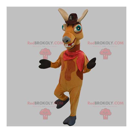 Mascotte bruine lama kameel met een hoed - Redbrokoly.com