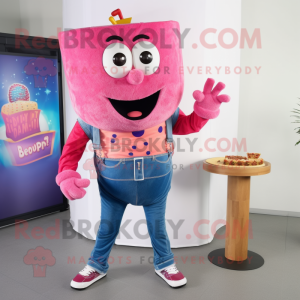 Pink Pizza mascot costume character dressed with a Denim Shorts and Scarf clips