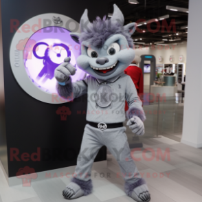 Gray Devil mascot costume character dressed with a Suit Jacket and Bracelet watches