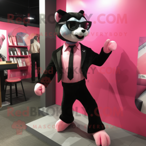 Pink Puma mascot costume character dressed with a Tuxedo and Eyeglasses