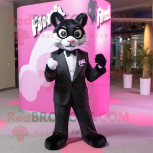 Pink Puma mascot costume character dressed with a Tuxedo and Eyeglasses