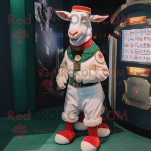nan Boer Goat mascot costume character dressed with a Turtleneck and Coin purses