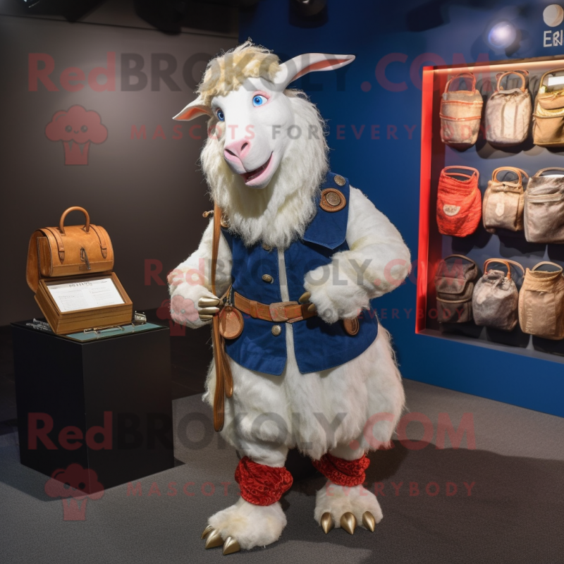 nan Boer Goat mascot costume character dressed with a Turtleneck and Coin purses nan Boer Goat mascot costume character dressed with a Turtleneck and Coin purses