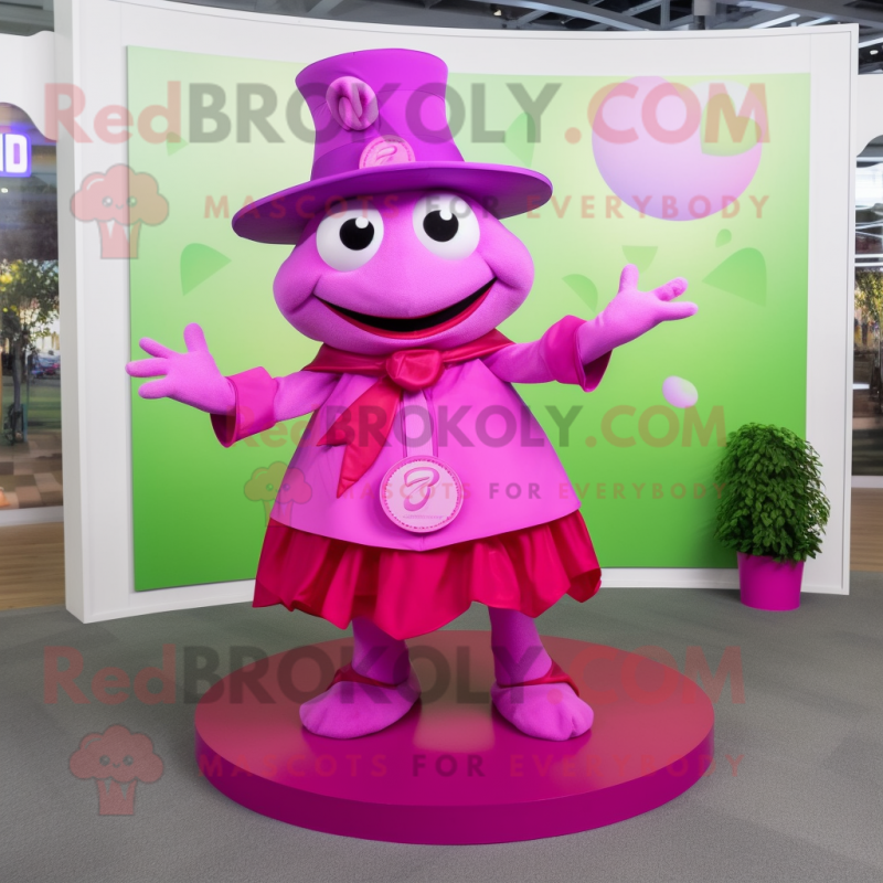 Magenta Frog mascot costume character dressed with a Circle Skirt and Hats Magenta Frog mascot costume character dressed with a Circle Skirt and Hats