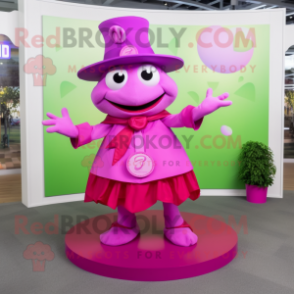 Magenta Frog mascot costume character dressed with a Circle Skirt and Hats