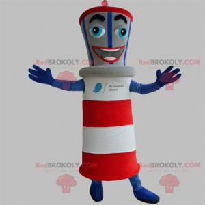 Mascote farol gigante azul vermelho cinza e branco -