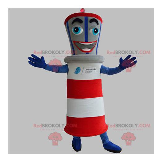 Mascote farol gigante azul vermelho cinza e branco -