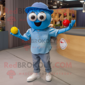 Sky Blue Petanque Ball mascot costume character dressed with a Boyfriend Jeans and Bracelets