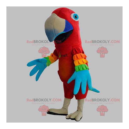 Czerwona papuga maskotka z kolorowymi skrzydłami -