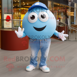 Sky Blue Petanque Ball mascot costume character dressed with a Boyfriend Jeans and Bracelets