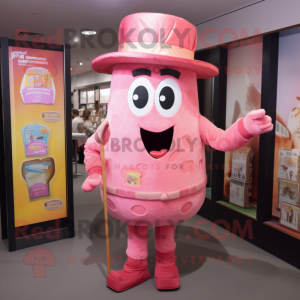 Pink Lasagna mascot costume character dressed with a Bodysuit and Hat pins