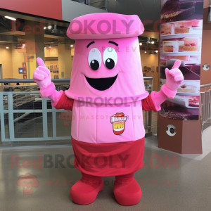 Pink Lasagna mascot costume character dressed with a Bodysuit and Hat pins