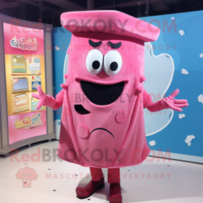Pink Lasagna mascot costume character dressed with a Bodysuit and Hat pins