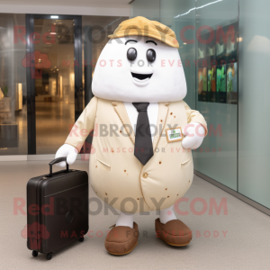 White Potato mascot costume character dressed with a Coat and Briefcases