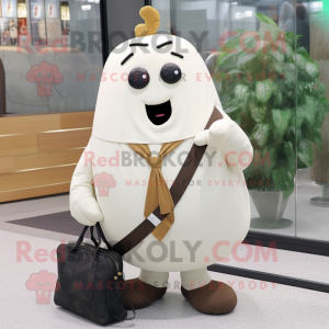 White Potato mascot costume character dressed with a Coat and Briefcases