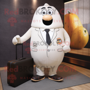 White Potato mascot costume character dressed with a Coat and Briefcases