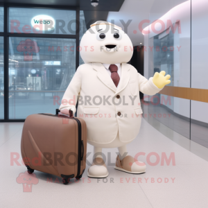 White Potato mascot costume character dressed with a Coat and Briefcases