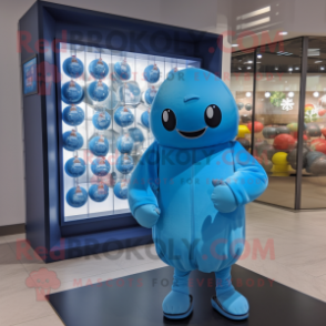 Sky Blue Grenade mascot costume character dressed with a Hoodie and Brooches