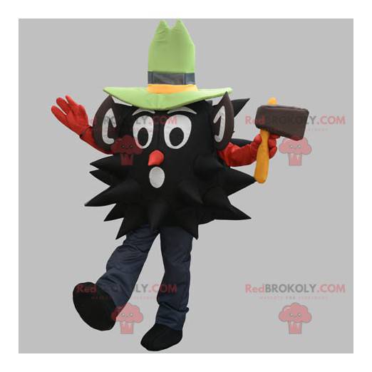 Czarna maskotka drwal w kapeluszu - Redbrokoly.com