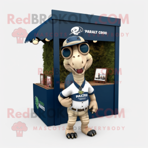 Navy Parasaurolophus mascot costume character dressed with a Cargo Shorts and Earrings