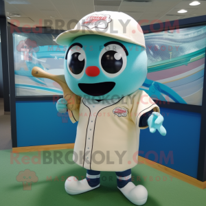 Cyan Sushi mascot costume character dressed with a Baseball Tee and Ties