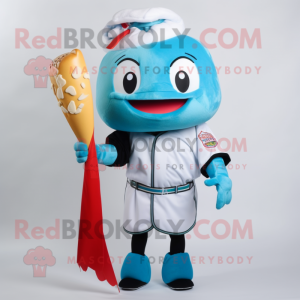 Cyan Sushi mascot costume character dressed with a Baseball Tee and Ties