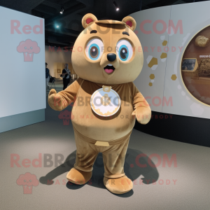 Tan Pendant mascot costume character dressed with a Graphic Tee and Coin purses