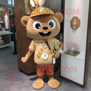 Tan Pendant mascot costume character dressed with a Graphic Tee and Coin purses