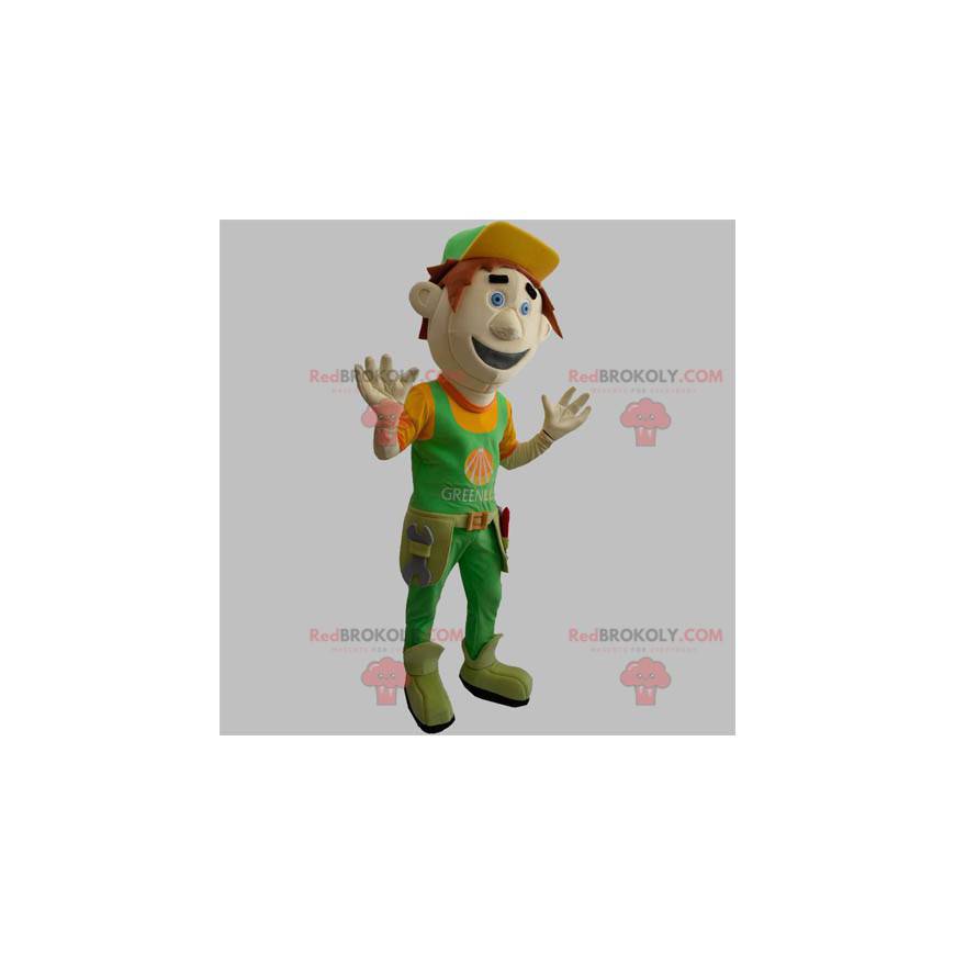 Worker man mascot with his tools - Redbrokoly.com