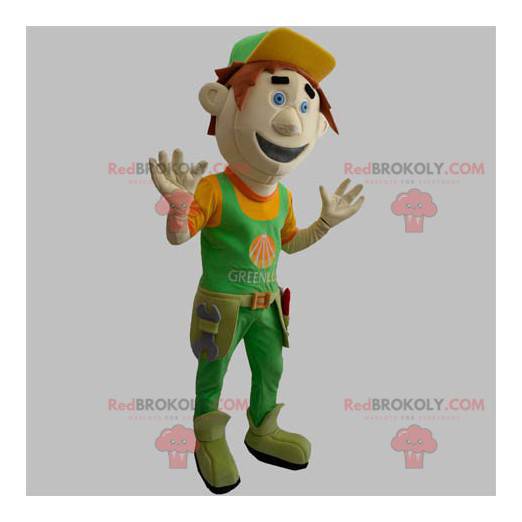 Mascotte d'homme d'ouvrier avec ses outils - Redbrokoly.com