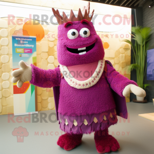 Magenta King mascot costume character dressed with a Cardigan and Bracelets