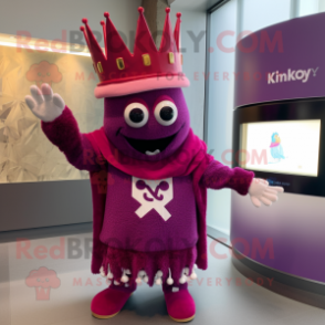 Magenta King mascot costume character dressed with a Cardigan and Bracelets
