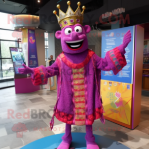 Magenta King mascot costume character dressed with a Cardigan and Bracelets