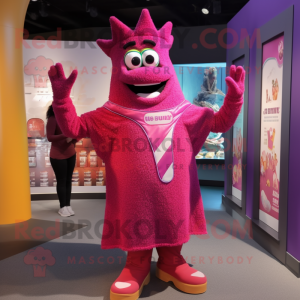 Magenta King mascot costume character dressed with a Cardigan and Bracelets