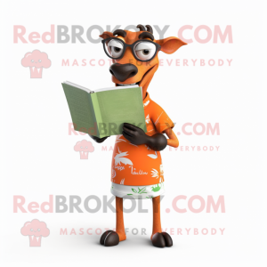 Orange Okapi mascot costume character dressed with a Bermuda Shorts and Reading glasses