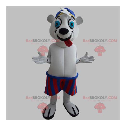 Maskot ledního medvěda mu trčí jazyk s plavkami - Redbrokoly.com