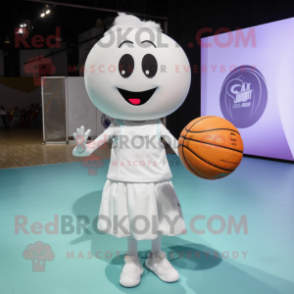 White Basketball Ball mascot costume character dressed with a Blouse and Earrings