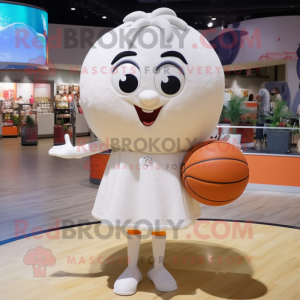 White Basketball Ball mascot costume character dressed with a Blouse and Earrings